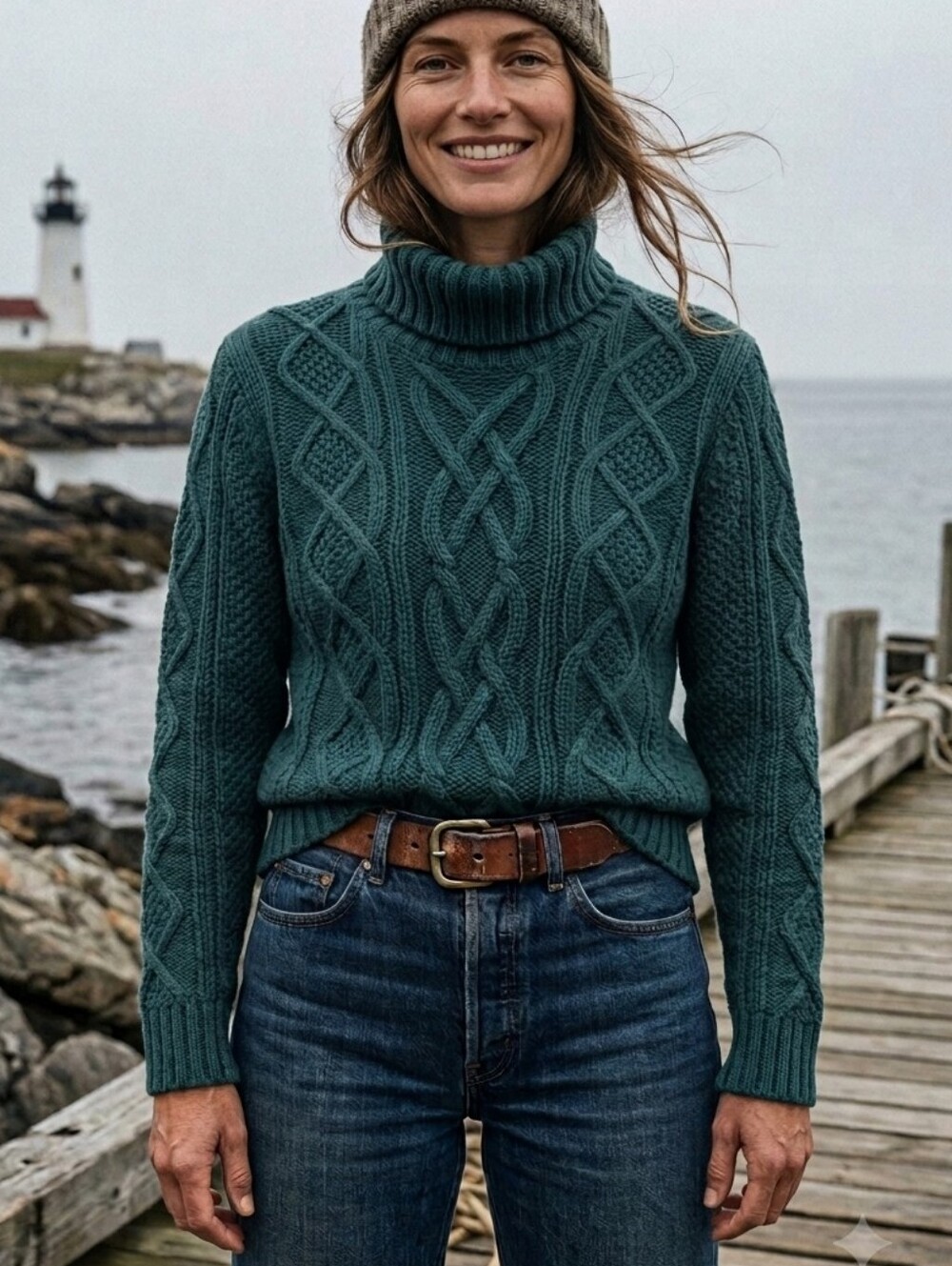Lands End Fisherman Cable Knit Turtleneck Sweater - Size Medium